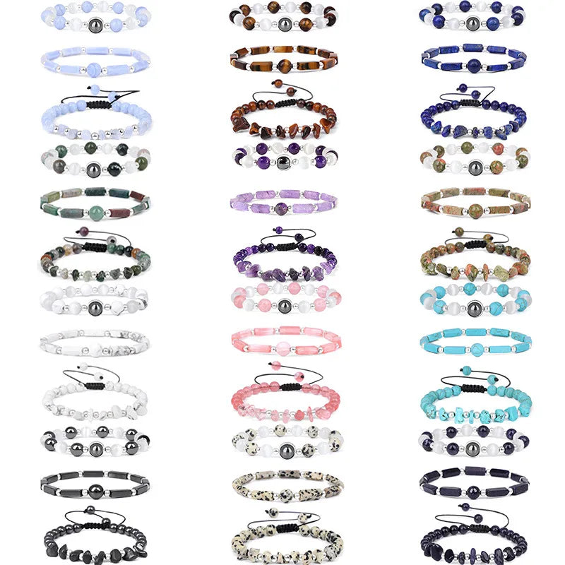 Hot Selling Natural Purple Agate Elastic Bracelet Women'S Amethyst Rectangular Combination Set Beaded