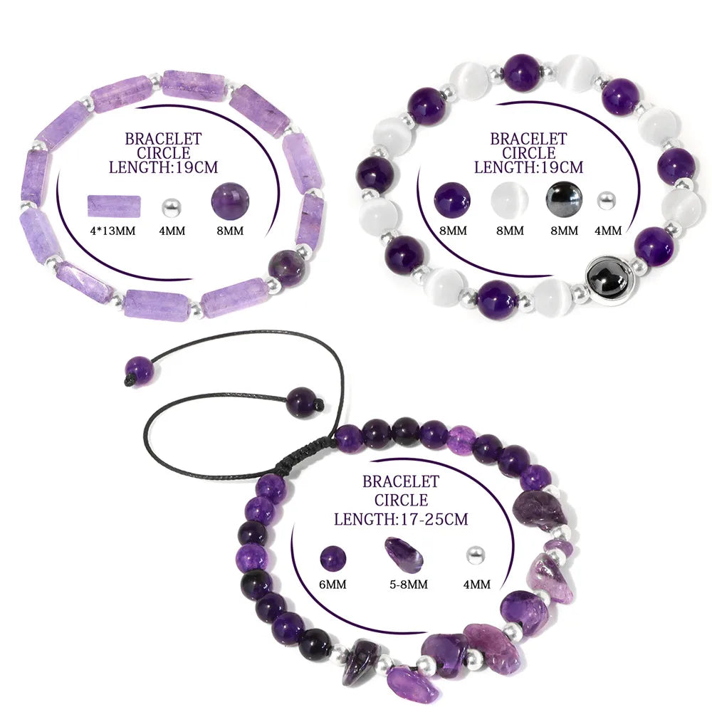 Hot Selling Natural Purple Agate Elastic Bracelet Women'S Amethyst Rectangular Combination Set Beaded