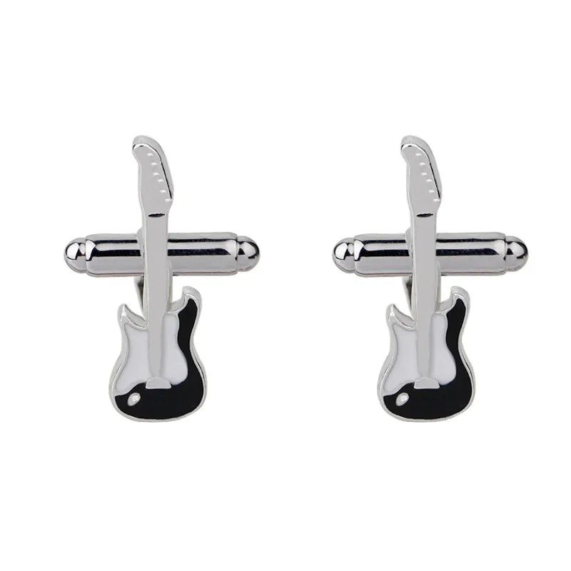 Fashion High Quality Titanium Steel Electroplating Paint Diamond-Embedded Music Symbol Guitar Piano Drum Kit Series Cufflinks