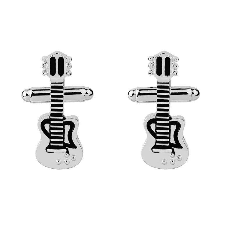 Fashion High Quality Titanium Steel Electroplating Paint Diamond-Embedded Music Symbol Guitar Piano Drum Kit Series Cufflinks