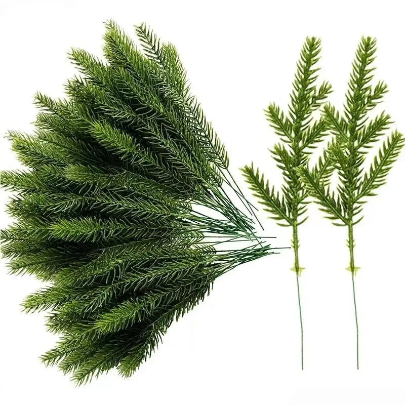 Hot Sale 17cm Stereo 7 Fork Pine Branches Simulation Plant  Christmas Pine Needle Branches Christmas Wreath Accessories