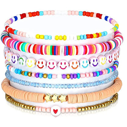 Hot Sale Imitation Pearl Color Clay Fruit Smile Beaded Bracelet Soft  Stretch Bracelet Set