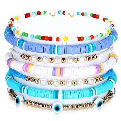 Hot Sale Imitation Pearl Color Clay Fruit Smile Beaded Bracelet Soft  Stretch Bracelet Set