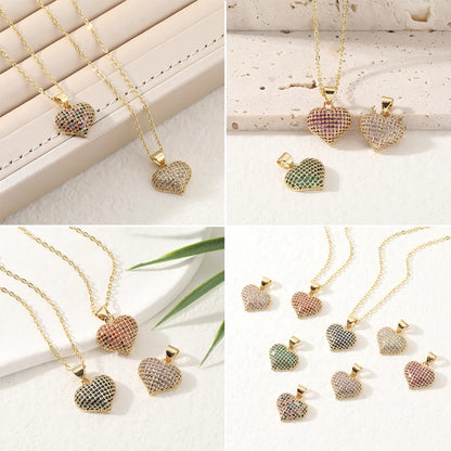 Fashion Heart Shape Copper Inlay Zircon Necklace