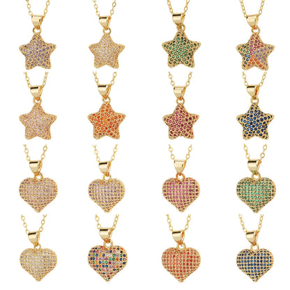 Fashion Heart Shape Copper Inlay Zircon Necklace