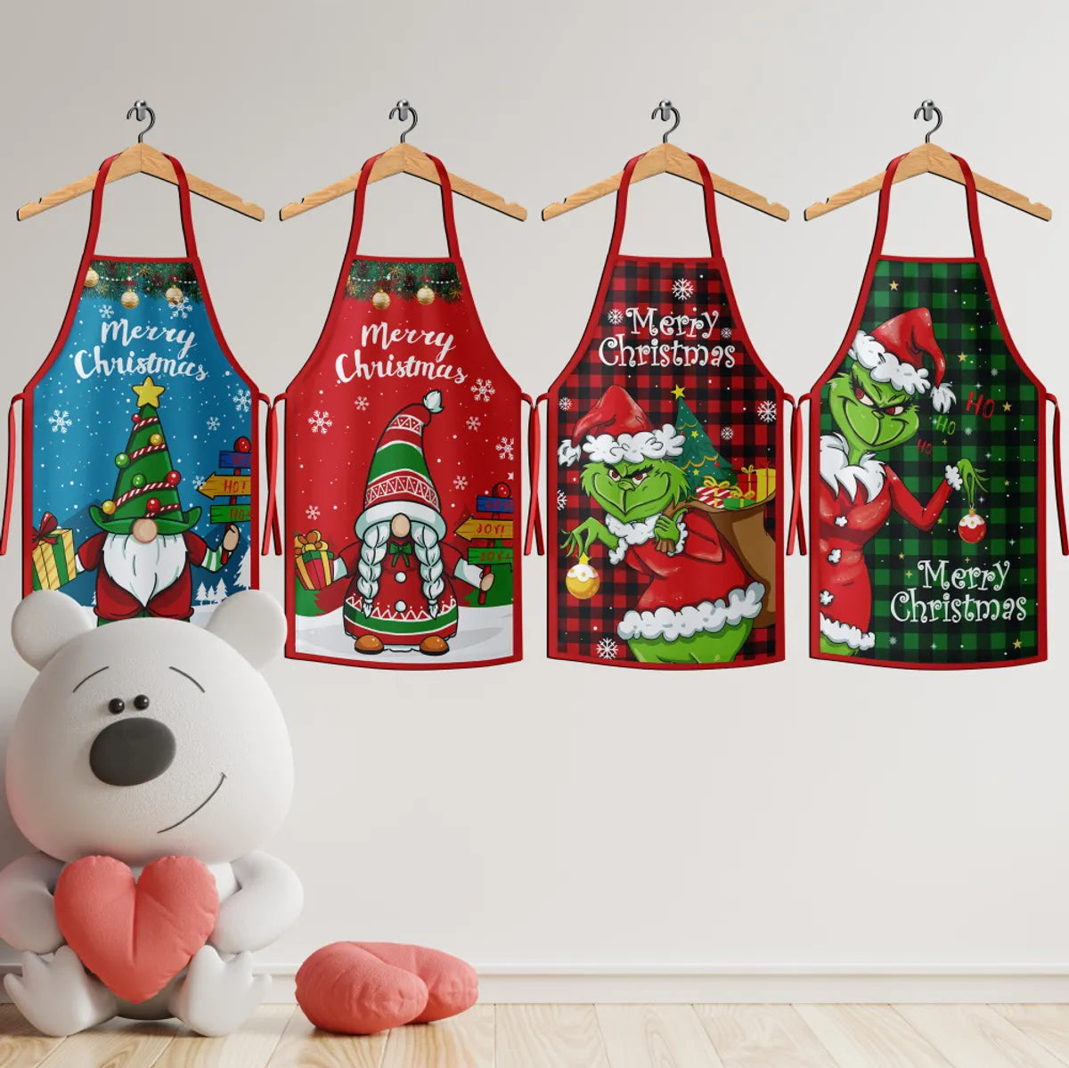 New Christmas Apron Grinch Christmas Elderly Household Kitchen Apron Christmas Product Wholesale