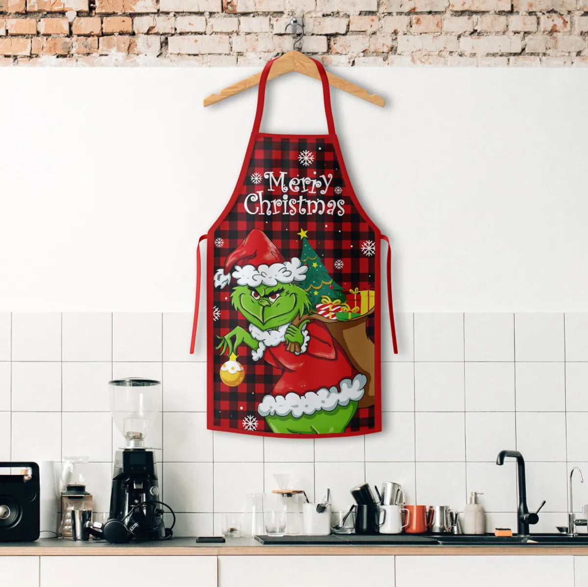 New Christmas Apron Grinch Christmas Elderly Household Kitchen Apron Christmas Product Wholesale