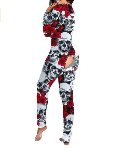 New Popular  Halloween Printed Long-Sleeved Trousers One-Piece Adult Home Wear For Women