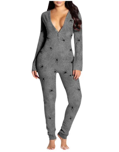 New Popular  Halloween Printed Long-Sleeved Trousers One-Piece Adult Home Wear For Women