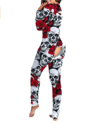 New Popular  Halloween Printed Long-Sleeved Trousers One-Piece Adult Home Wear For Women