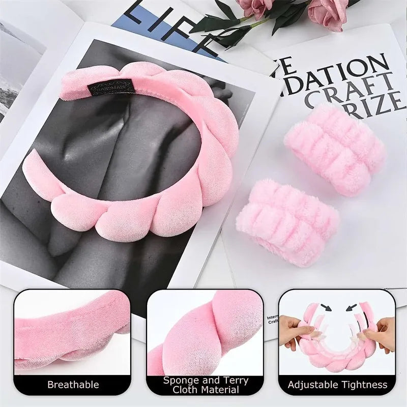 Twist Sponge Headband Girls' High-Grade Towel Cloth High Skull Top Hair Band Face Wash Makeup Headband Suit