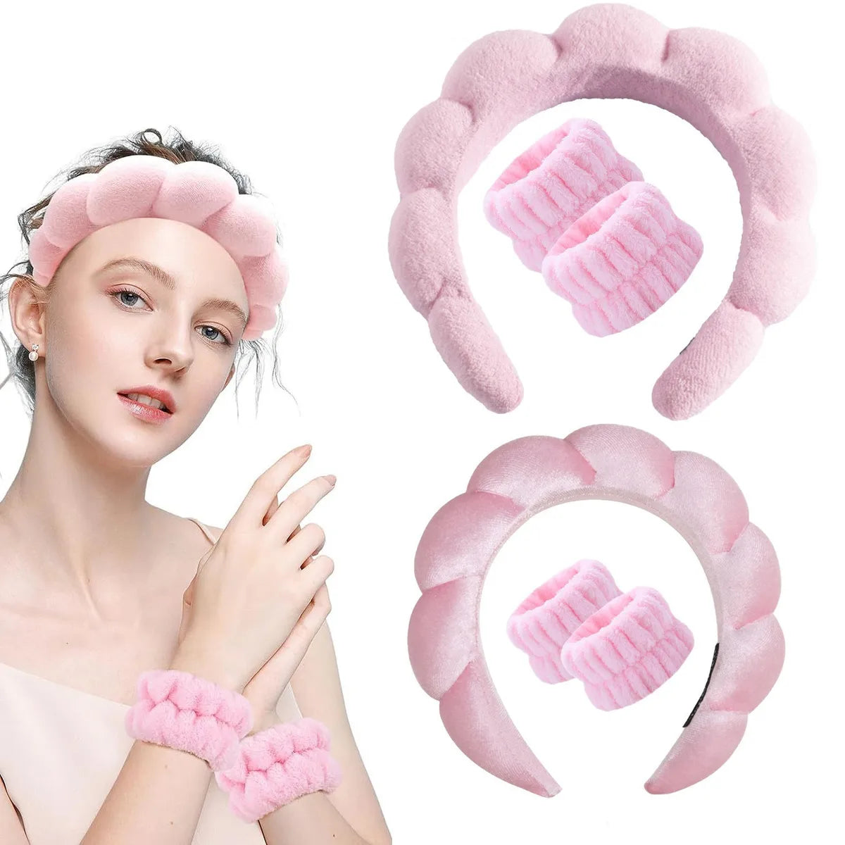 Twist Sponge Headband Girls' High-Grade Towel Cloth High Skull Top Hair Band Face Wash Makeup Headband Suit