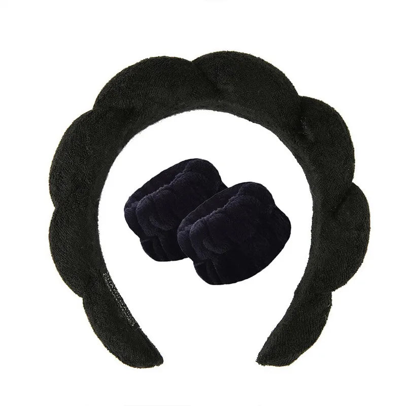 Twist Sponge Headband Girls' High-Grade Towel Cloth High Skull Top Hair Band Face Wash Makeup Headband Suit