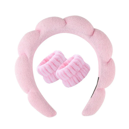 Twist Sponge Headband Girls' High-Grade Towel Cloth High Skull Top Hair Band Face Wash Makeup Headband Suit