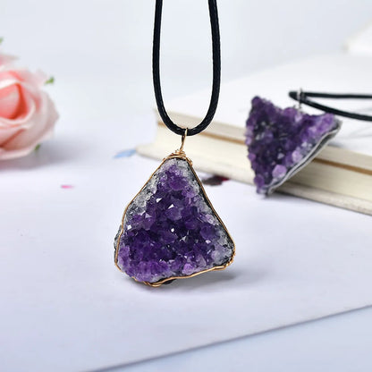 Amethyst Cluster Geometric Pendant Necklace