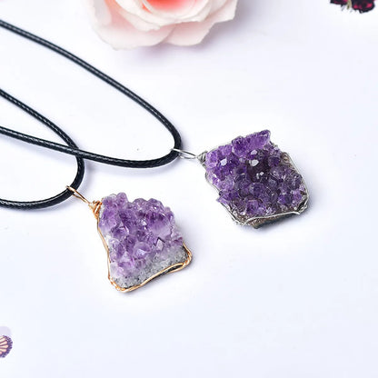 Amethyst Cluster Geometric Pendant Necklace