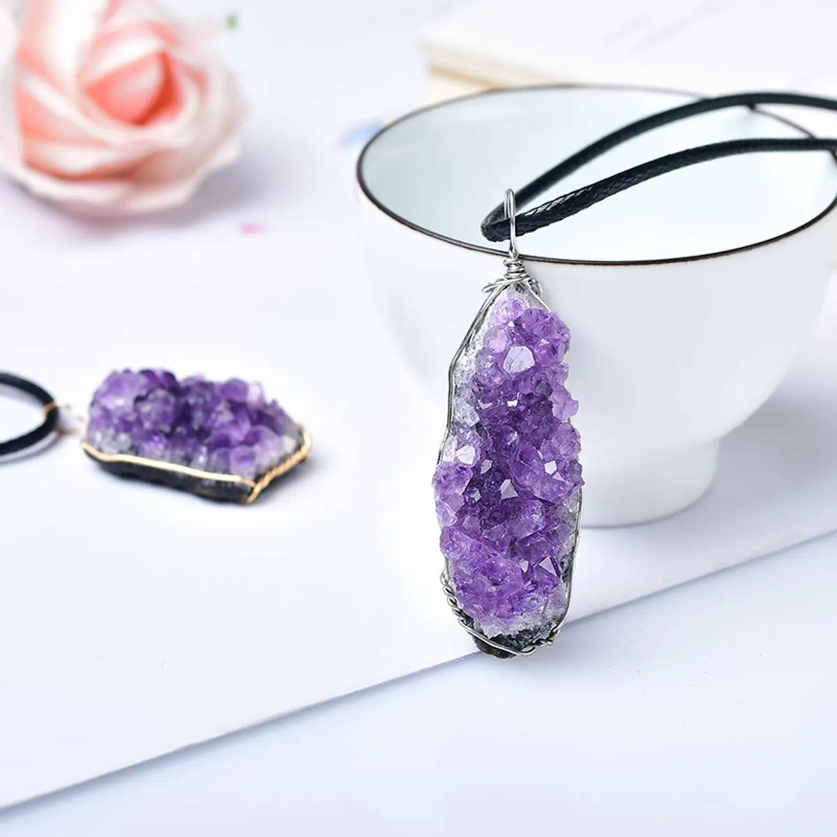 Amethyst Cluster Geometric Pendant Necklace