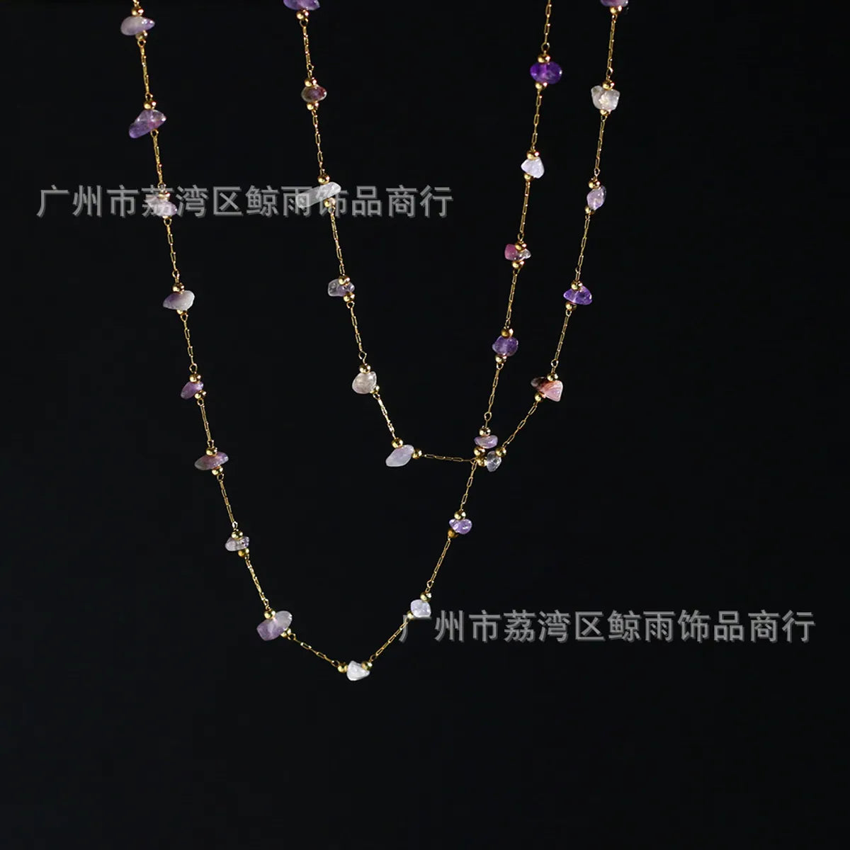 Xl092 Amethyst Irregular Golden Balls Gravel Crystal Necklace Short Chain Titanium Steel Plated 18k Gold Color Protection Live Broadcast