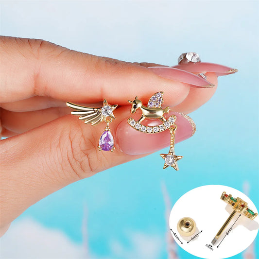 Angel Wings Ear Bone Nails Creative Piercing Asymmetric Earrings