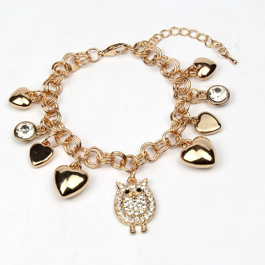 Animal Insect Fashion Golden Heart O-shaped Crystal Diy Retro Alloy Bracelet