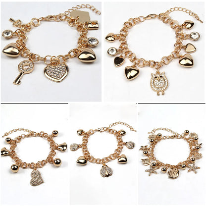 Animal Insect Fashion Golden Heart O-shaped Crystal Diy Retro Alloy Bracelet