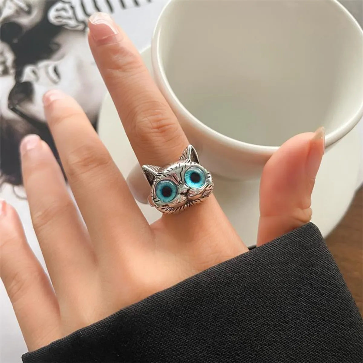 Animal Retro 925 Sterling Silver Ring Female Snake Cat Elephant Special-Interest Design Niello Jewelry Open-End Personality Ring No