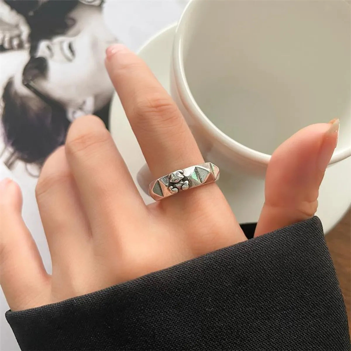 Animal Retro 925 Sterling Silver Ring Female Snake Cat Elephant Special-Interest Design Niello Jewelry Open-End Personality Ring No