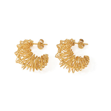 1 Pair Vintage Style Novelty C Shape The Answer Plating Hollow Out Stainless Steel 18k Gold Plated Hoop Earrings