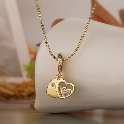 Simple Style Commute Heart Shape Copper 18k Gold Plated Zircon Pendant Necklace In Bulk