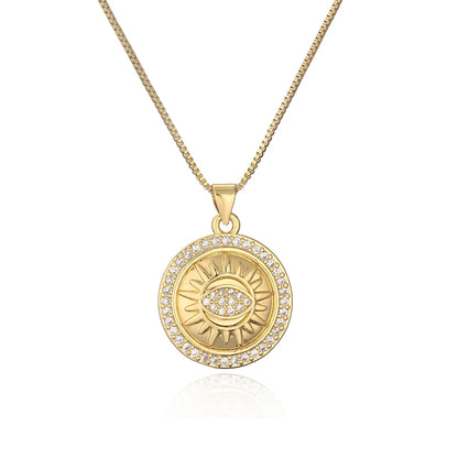 Aogu Cross-Border Copper Plating 18k Gold Zircon Sun Moon Round Pendant Necklace Female Niche High Sense Necklace