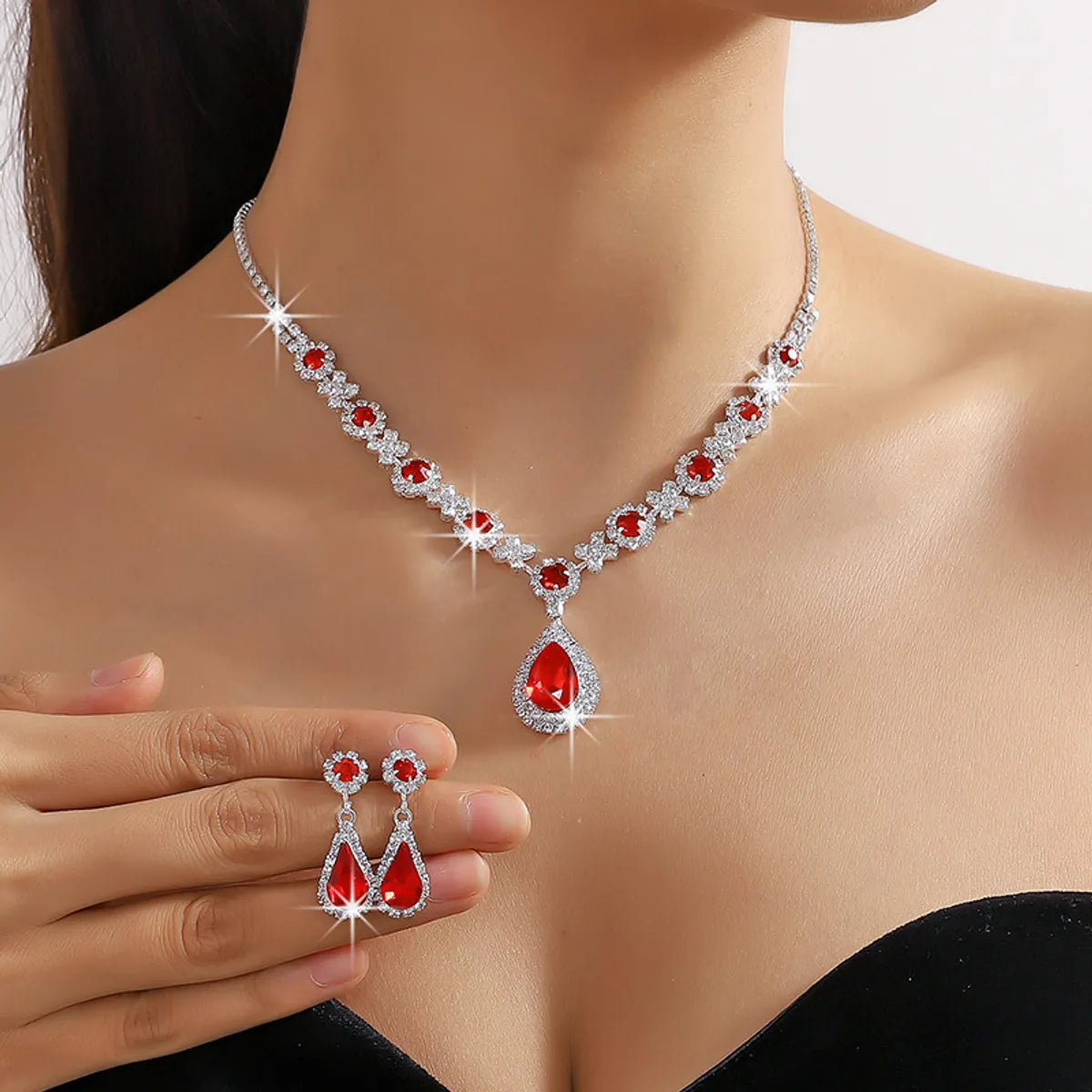 Artificial Crystal Copper Elegant Glam Water Droplets Jewelry Set