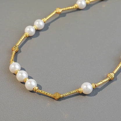 Artificial Pearl Copper 18K Gold Plated Simple Style Classic Style Beaded Round Double Layer Necklaces