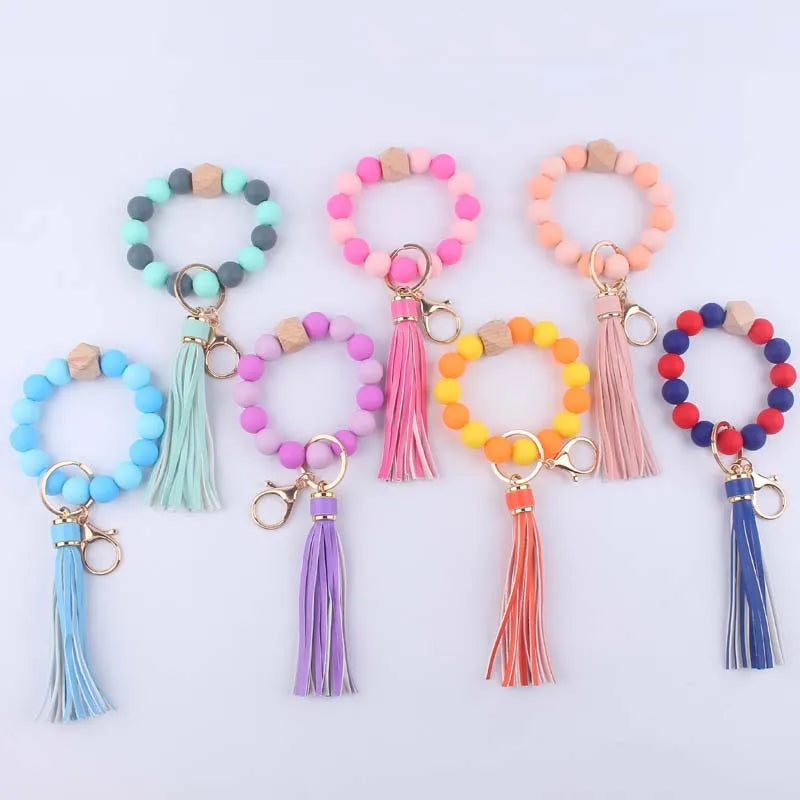 Artistic Color Block Alloy Silica Gel Beaded Women'S Keychain