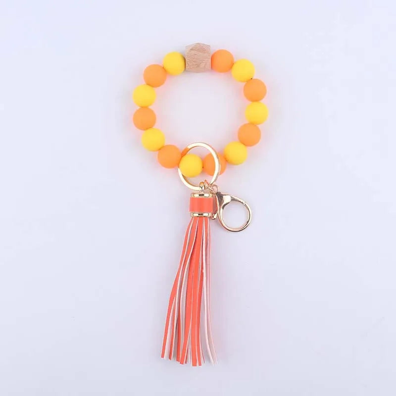 Artistic Color Block Alloy Silica Gel Beaded Women'S Keychain