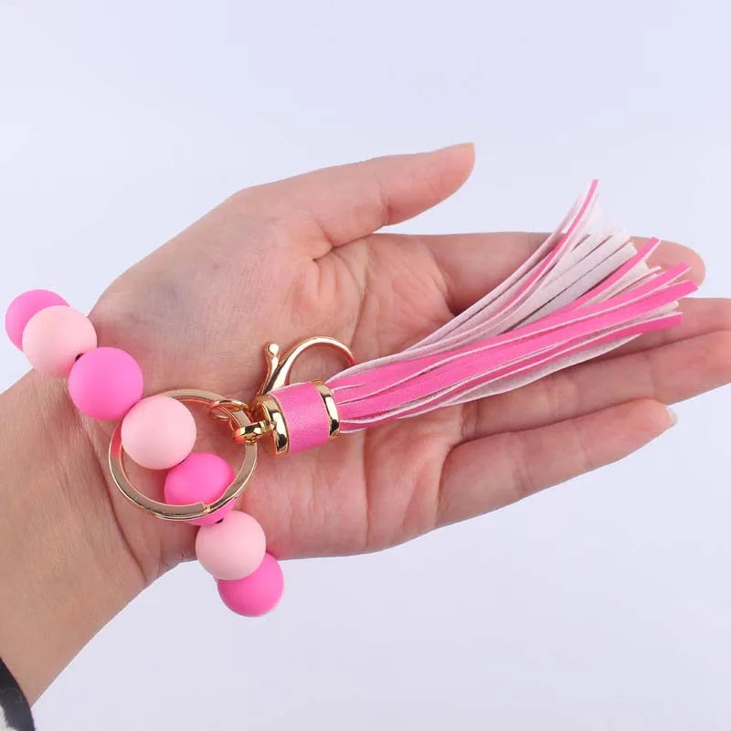 Artistic Color Block Alloy Silica Gel Beaded Women'S Keychain