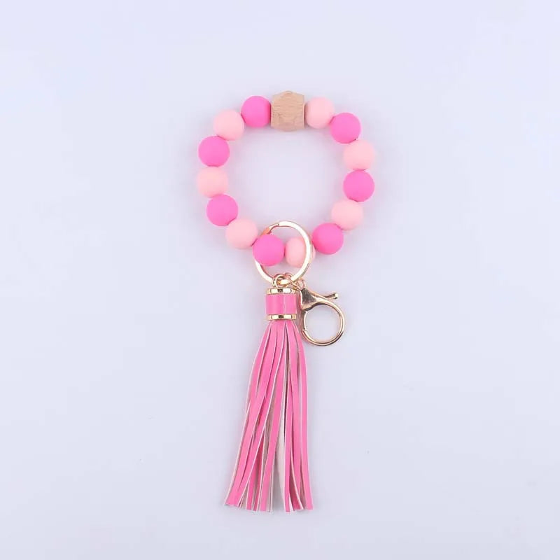 Artistic Color Block Alloy Silica Gel Beaded Women'S Keychain