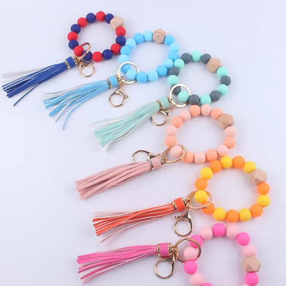 Artistic Color Block Alloy Silica Gel Beaded Women'S Keychain