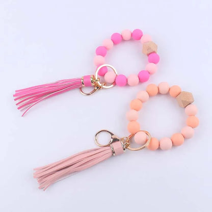 Artistic Color Block Alloy Silica Gel Beaded Women'S Keychain