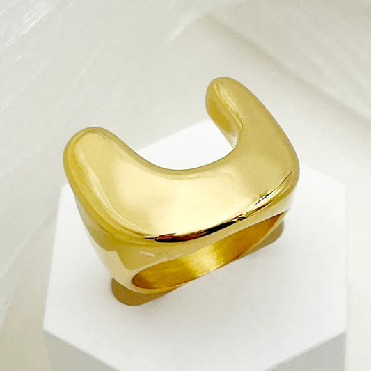 Artistic Commute U Shape Stainless Steel Metal Polishing Plating Gold Plated Unisex Rings