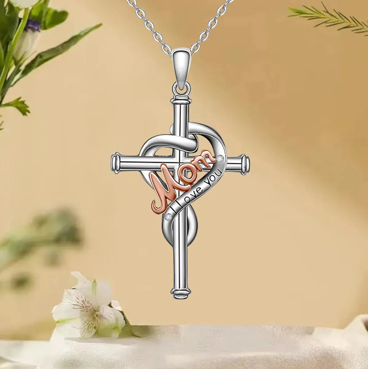 Artistic Cross Alloy Plating Silver Plated Mother'S Day Unisex Pendant Necklace