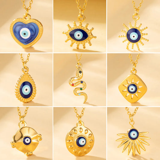 Artistic Devil's Eye Snake Stainless Steel Enamel Plating Inlay Zircon 18k Gold Plated Gold Plated Pendant Necklace