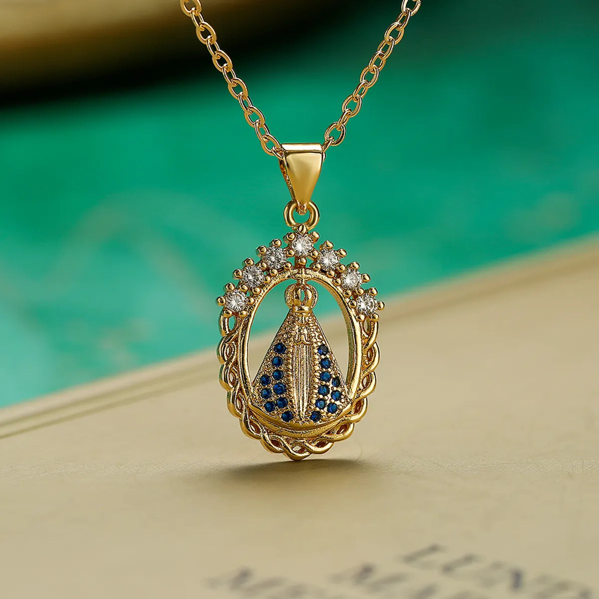 Artistic Faith Heart Shape Copper 18k Gold Plated Pearl Zircon Pendant Necklace In Bulk