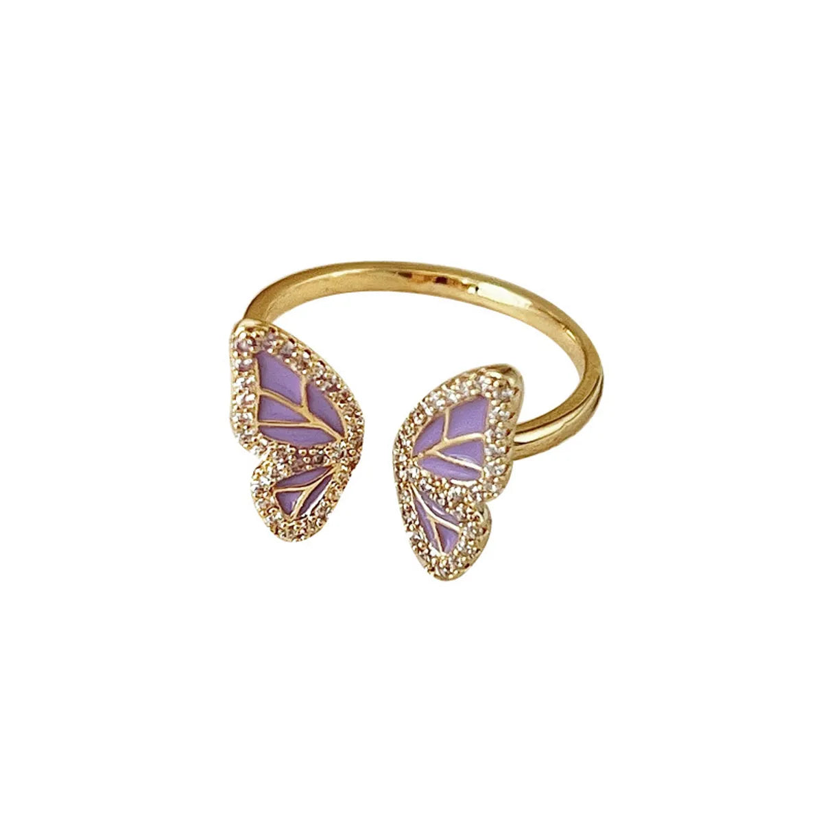 Artistic Flower Rhombus Butterfly Copper Enamel Inlay Artificial Pearls Shell Zircon Rings