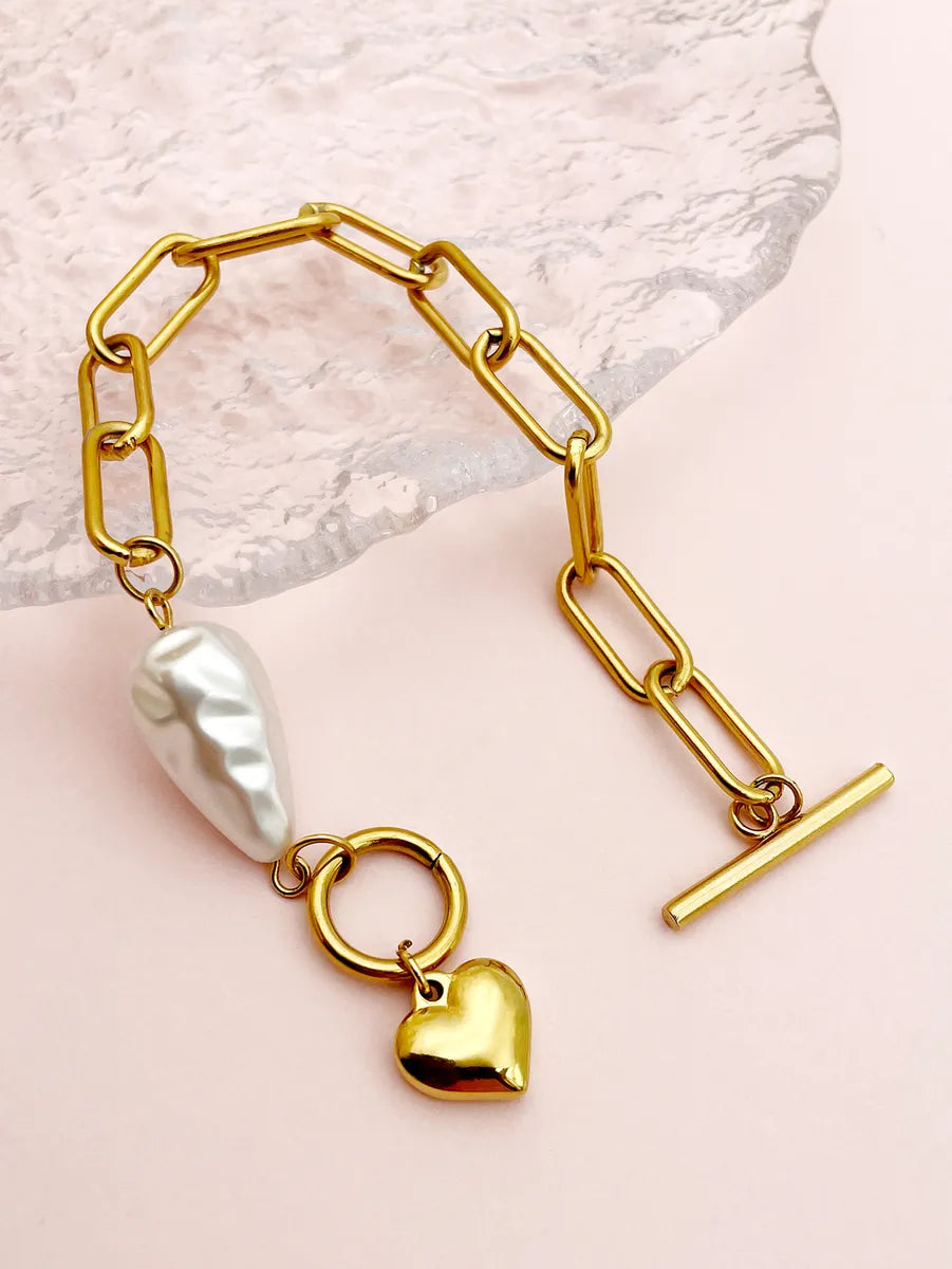 Artistic Heart Shape Stainless Steel Polishing Pearl Plating Gold Plated Bracelets