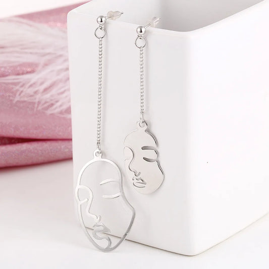 Artistic Human Face Alloy Asymmetrical Hollow Out Women'S Drop Earrings