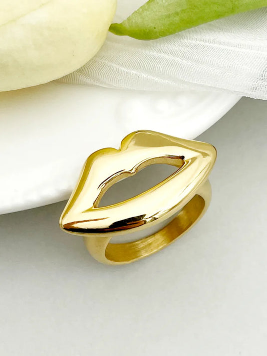 Artistic Lips Stainless Steel Plating Gold Plated Rings