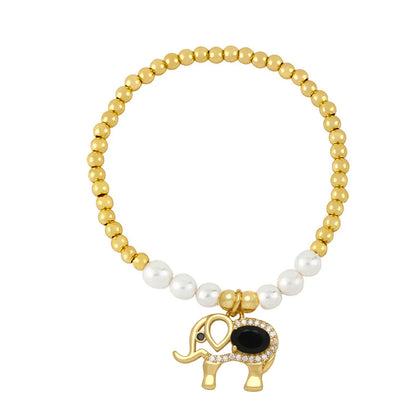 Artistic Shiny Animal Elephant Imitation Pearl Copper Zircon Bracelets In Bulk