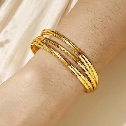 Artistic Solid Color Copper Criss Cross Plating 18k Gold Plated Bangle