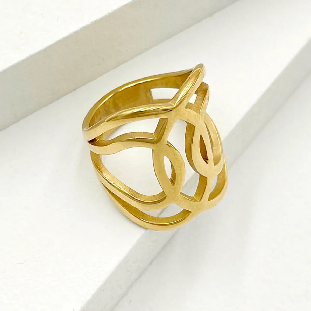 Artistic Solid Color Stainless Steel Gold Plated Wide Band Ring In Bulk