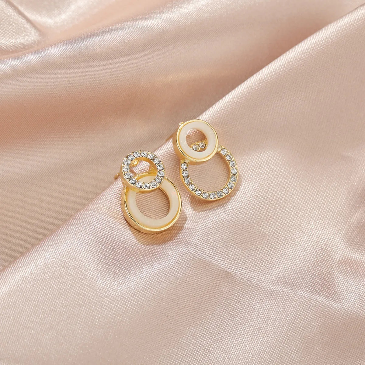 Asymmetric Geometric Diamond-Studded Small Earrings